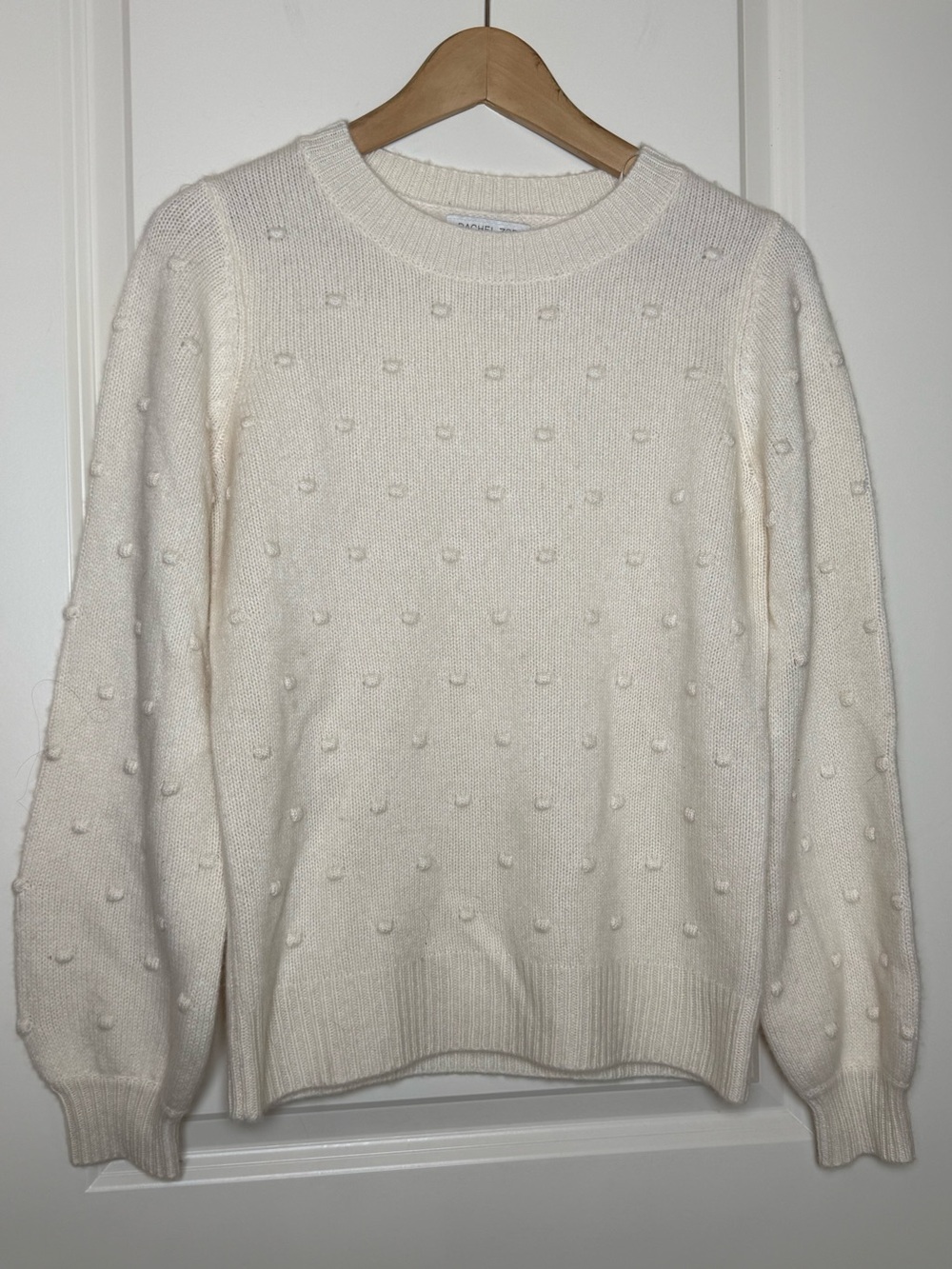 Rachel Zoe 100% Cashmere Bobble Pom Pom Knit Crewneck Sweater Ivory Cream S LUX